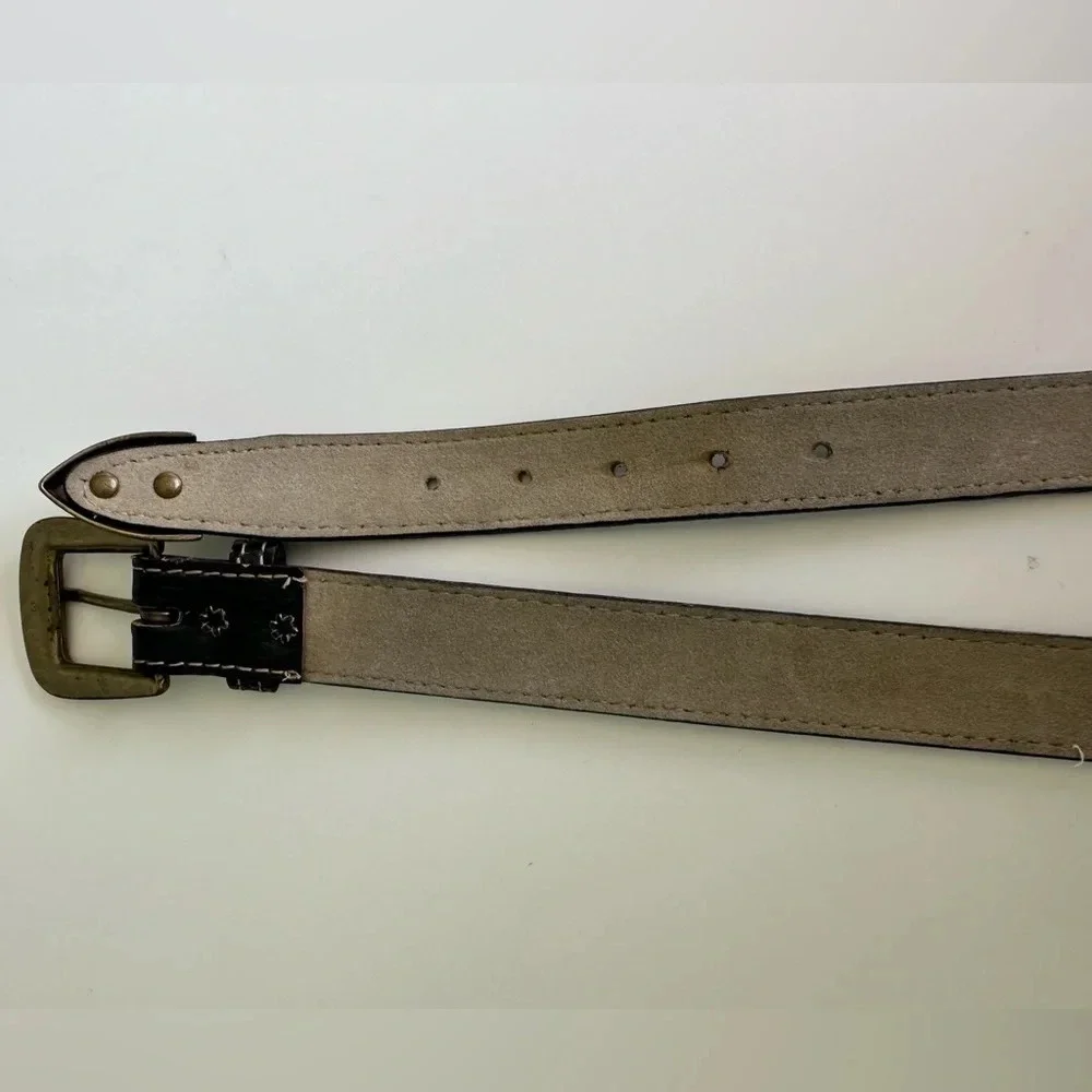 Vintage Black Belt with Gold/Brass Buckle, Crocodile/Alligator embossed size 31